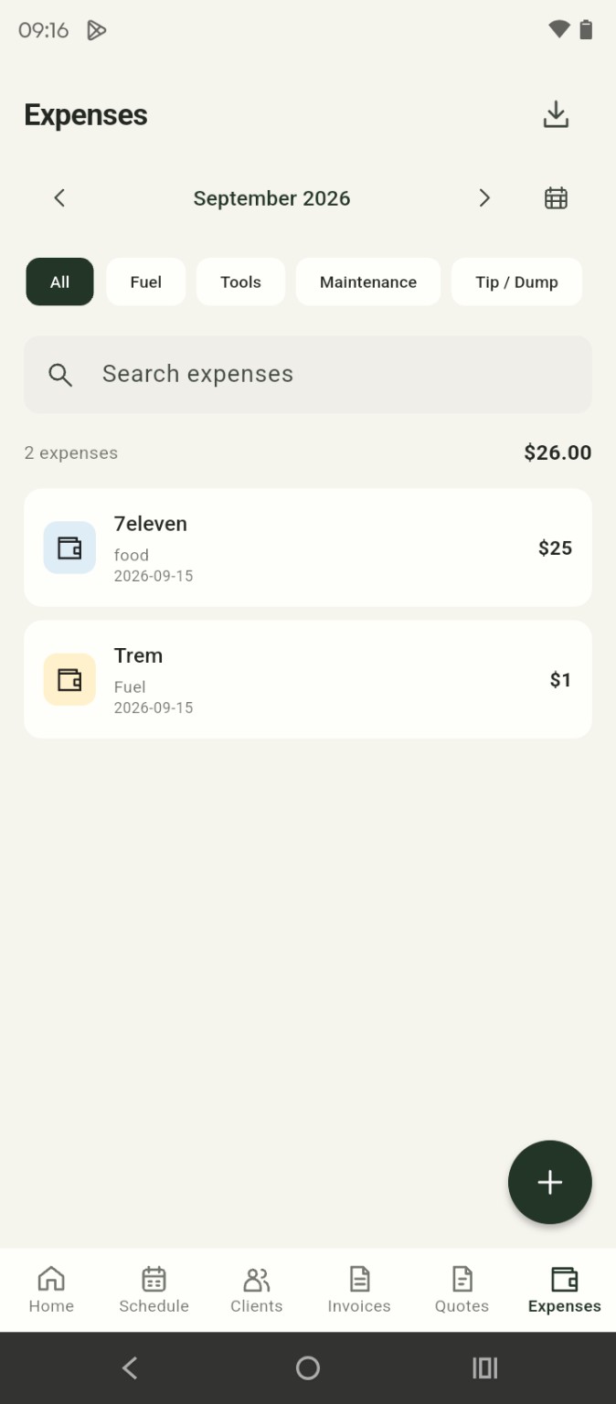 Actual Schediz Expenses screen showing costs by category