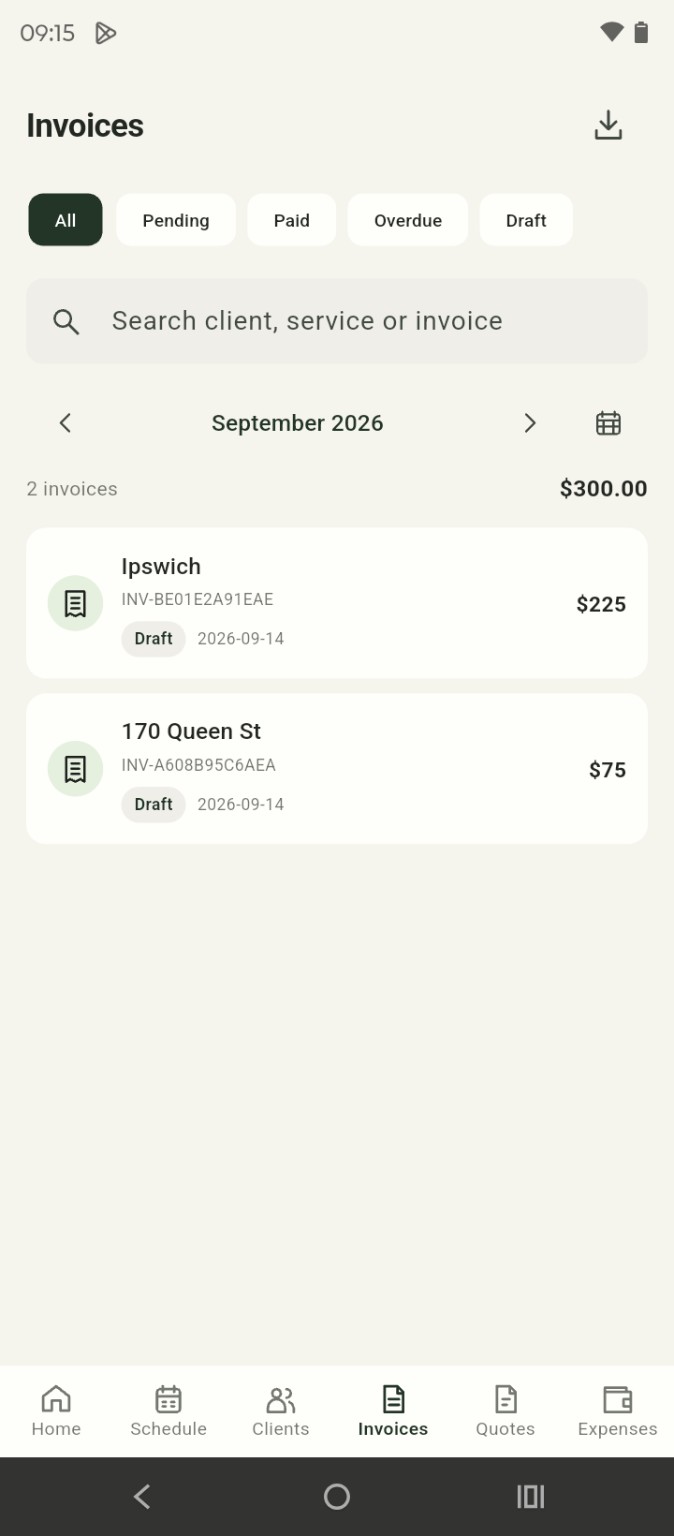 Actual Schediz Invoices screen showing invoice statuses