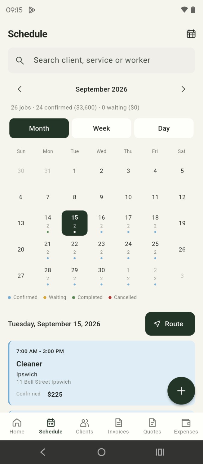 Actual Schediz Schedule screen showing month, week and day controls